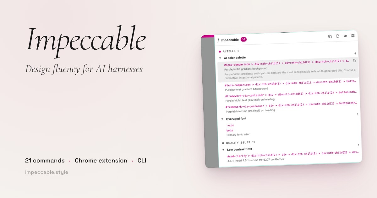 Impeccable — design fluency for AI coding agents